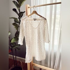 J Valdi Lace Crochet Mermaid Cover Up made in Mexico Beach Pool Summer Dress